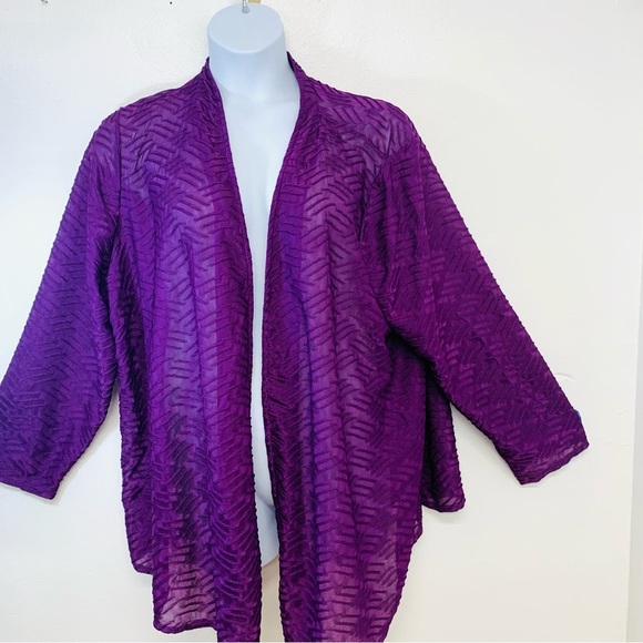 Catherines Open Cardigan Woman 2X Purple Texture Semi Sheer Layer Classic Office - Picture 1 of 9